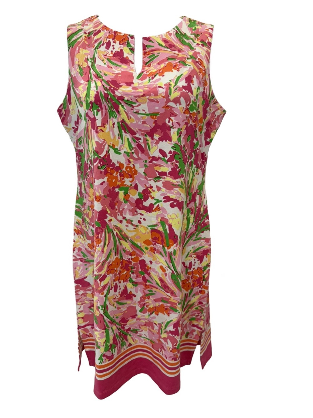 Sleeveless Pink Floral Shift Dress, Large